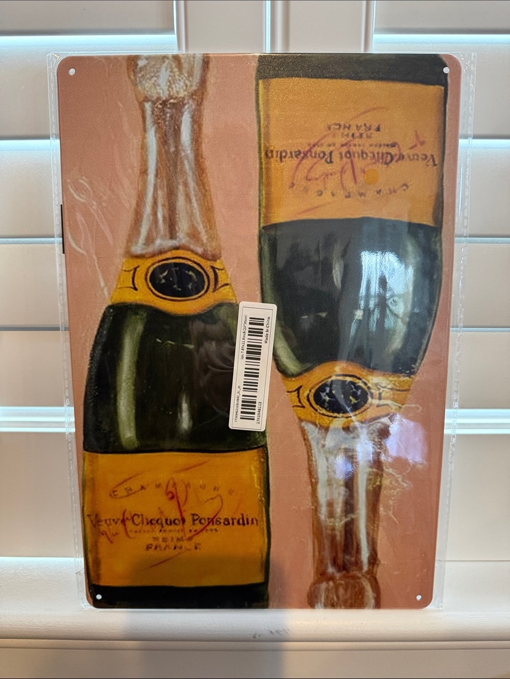 Veuve-Style Champagne Bottle Wall Sign - Pink and Gold